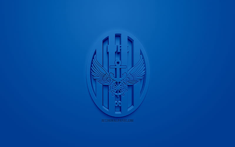 Incheon United FC, creative 3D logo, blue background, 3d emblem, South Korean football club, K League 1, Incheon, South Korea, 3d art, football, stylish 3d logo, HD wallpaper
