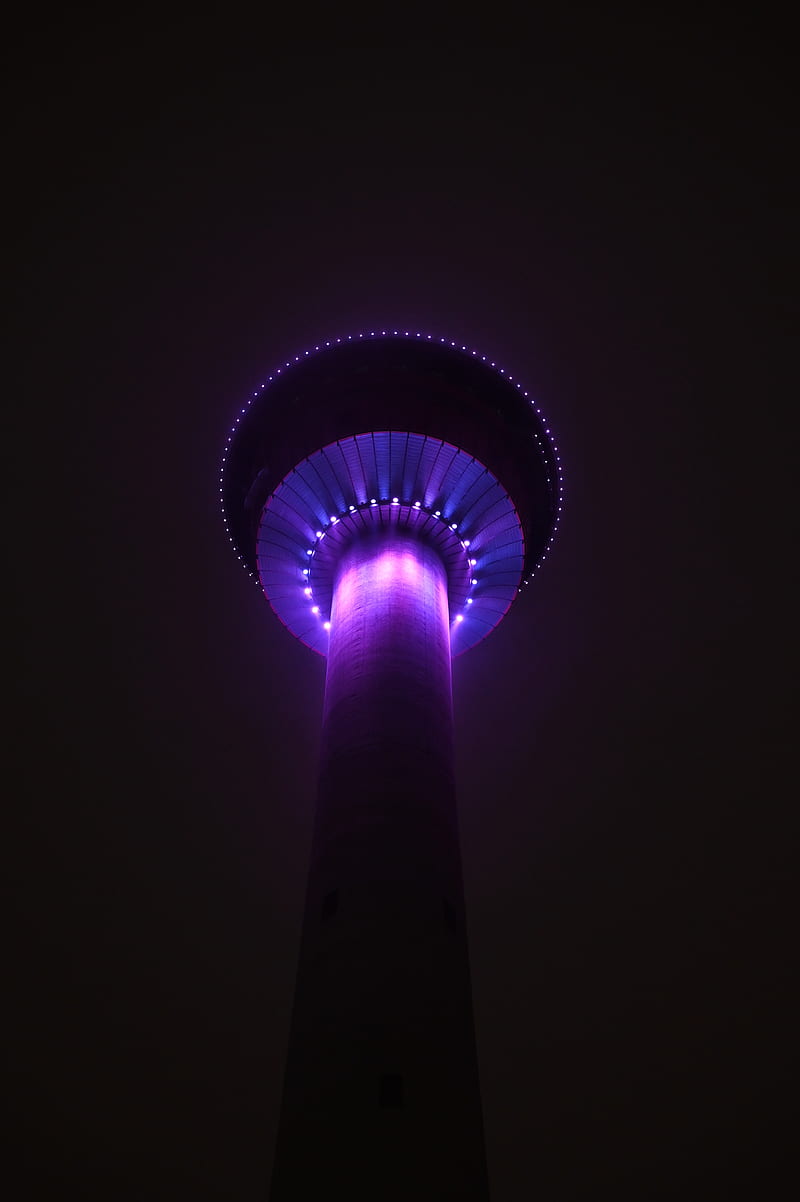 tower, building, architecture, backlight, purple, dark, HD phone wallpaper