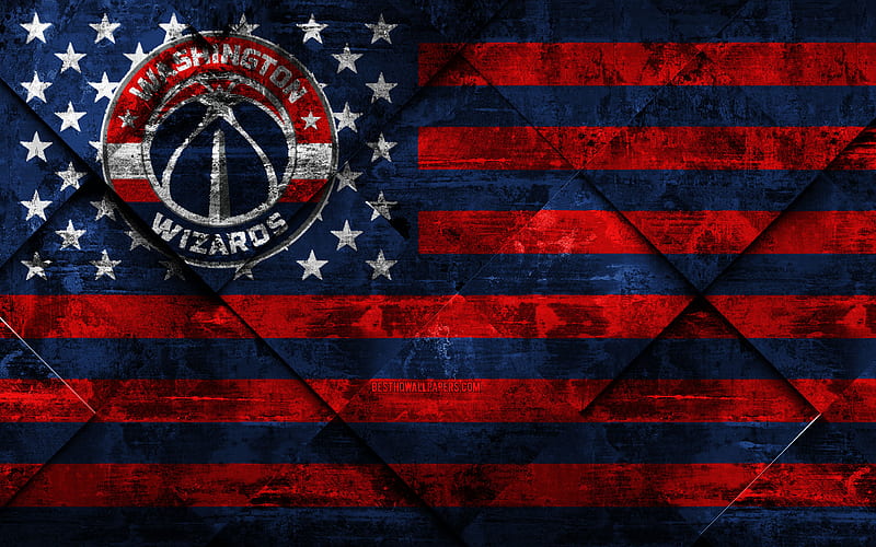 Washington Wizards American basketball club, grunge art, grunge texture, American flag, NBA, Washington, USA, National Basketball Association, USA flag, basketball, HD wallpaper
