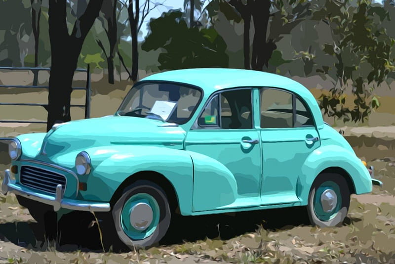 Morris Minor, graphy, blue, car, HD wallpaper