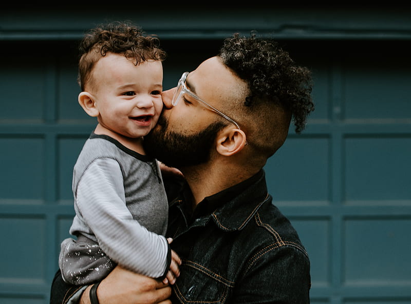 man carrying baby boy and kissing on cheek, HD wallpaper