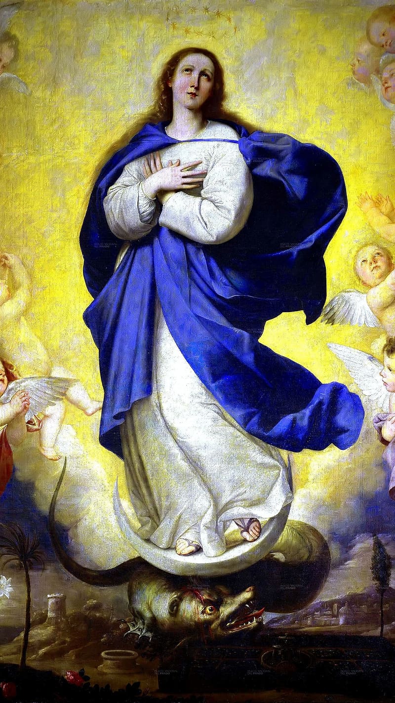 Mother Mary With Baby Angels, mother mary , baby, angels, moon, blessed, virgin mary, HD phone wallpaper
