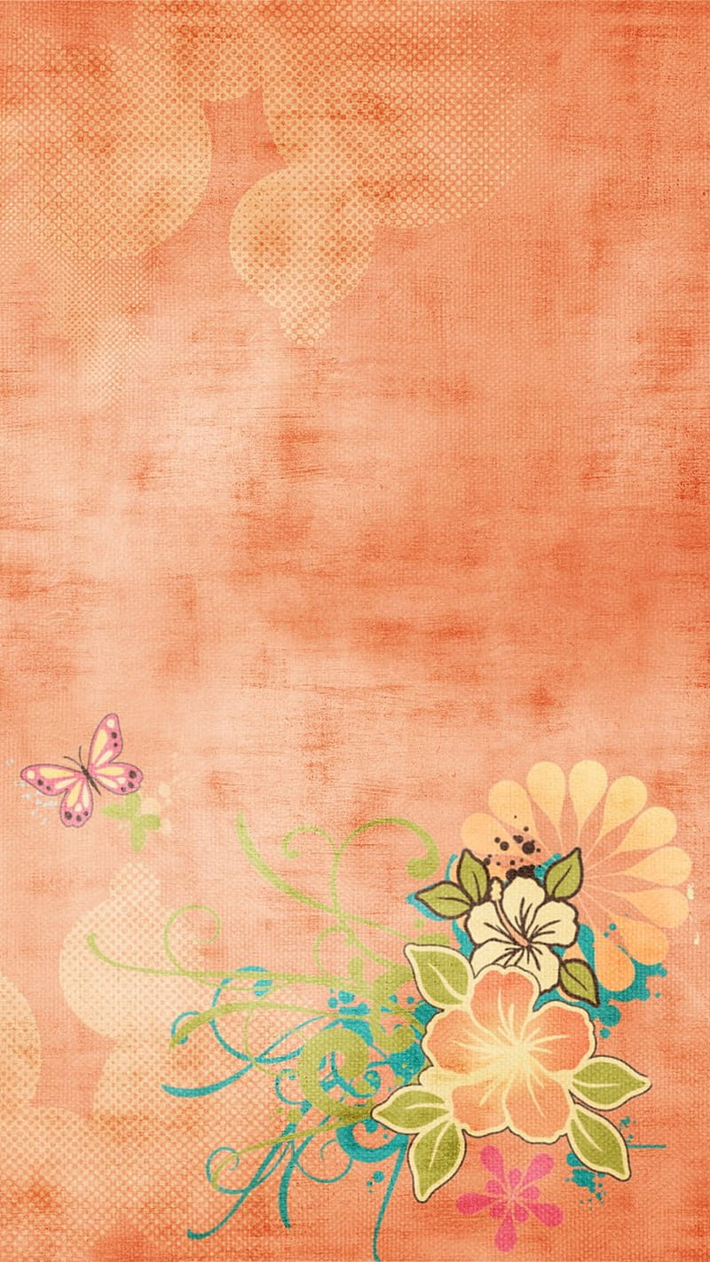 Peach Floral, butterfly, flower, flowers, HD phone wallpaper | Peakpx