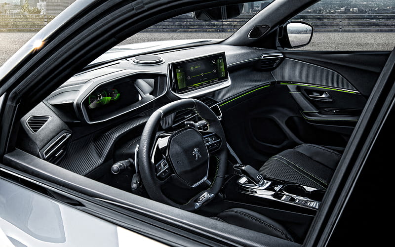  Peugeot GT Line, vista interior, interior, crossover compacto, interior de Peugeot, Fondo de pantalla HD