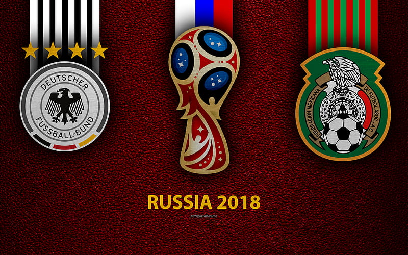 Germany vs Mexico football, logos, 2018 FIFA World Cup, Russia 2018, burgundy leather texture, Russia 2018 logo, cup, Germany, Mexico, national teams, football game, HD wallpaper