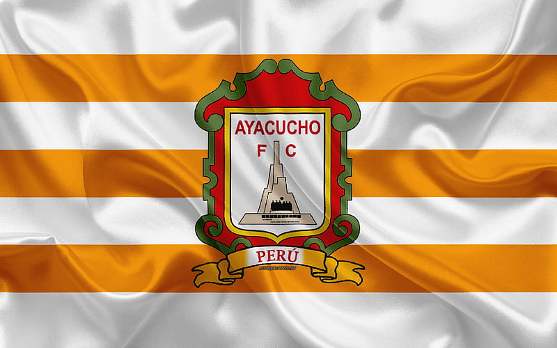 Ayacucho FC logo, silk texture, Peruvian football club, orange white flag, Peruvian Primera Division, Ayacucho, Peru, football, HD wallpaper