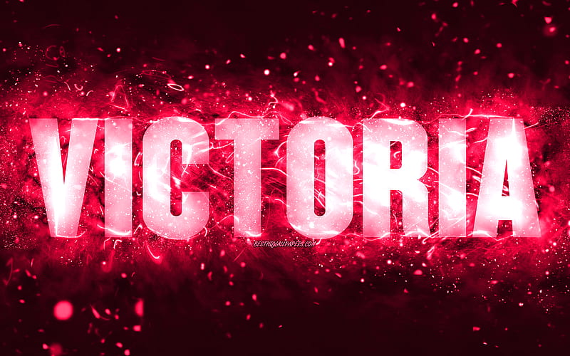 Happy Birtay Victoria pink neon lights, Victoria name, creative, Victoria Happy Birtay, Victoria Birtay, popular american female names, with Victoria name, Victoria, HD wallpaper