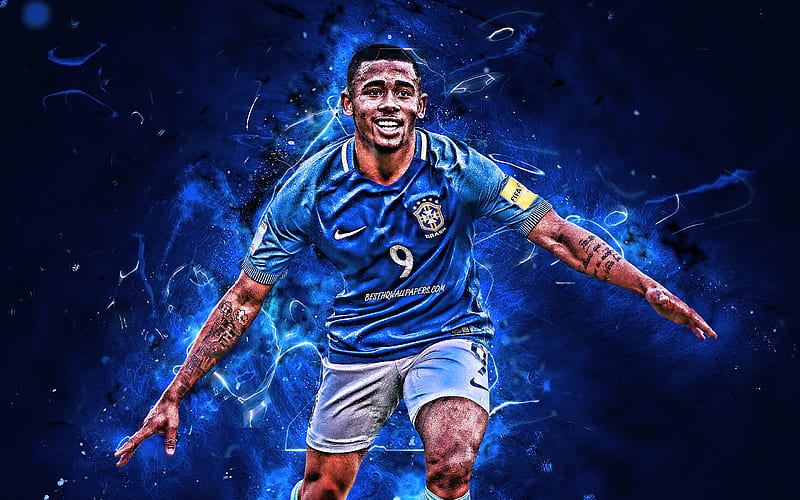 Gabriel Jesus Blue Uniform Brazil National Team Goal Football Forward Soccer Hd Wallpaper Peakpx