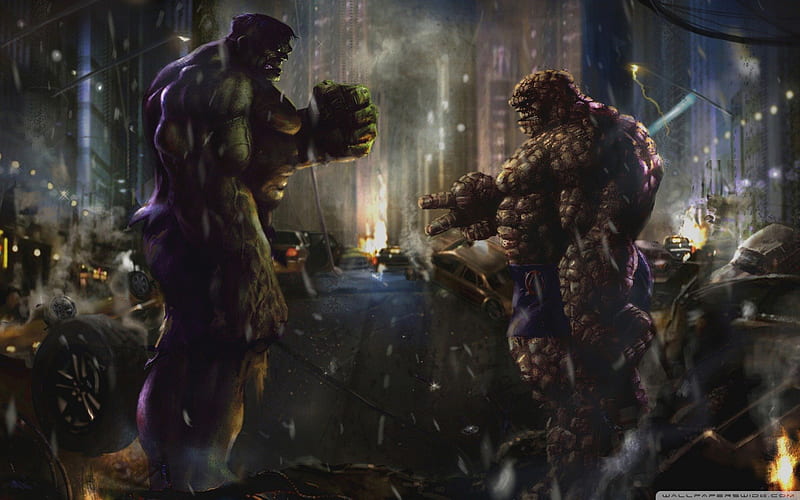 Hulk vs Thing, hulk, rock paper scissors, the hulk, HD wallpaper