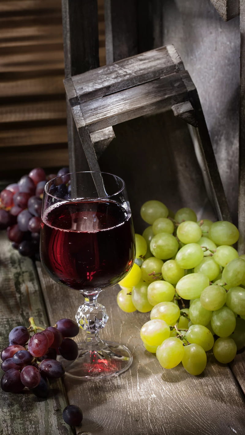 Whine and grapes, cup, green, green grapes, red, red grapes, wine, HD phone wallpaper