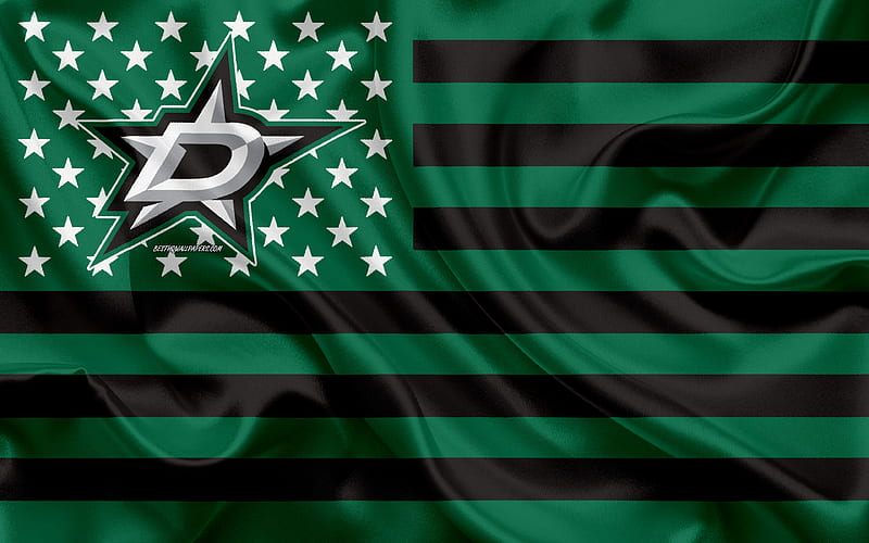 Dallas Stars, American hockey club, American creative flag, green black flag, NHL, Dallas, Texas, USA, logo, emblem, silk flag, National Hockey League, hockey, HD wallpaper