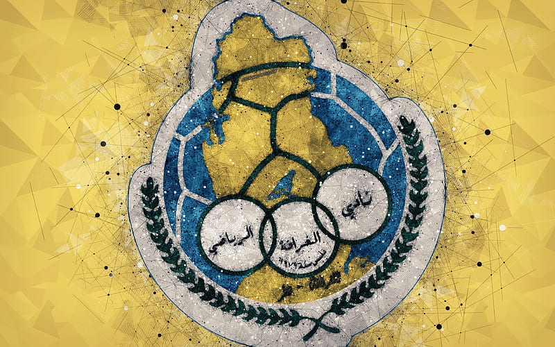 Al-Gharafa SC geometric art, Qatar football club, logo, yellow background, creative emblem, art, Qatar Stars League, Doha, Qatar, Q-League, football, HD wallpaper