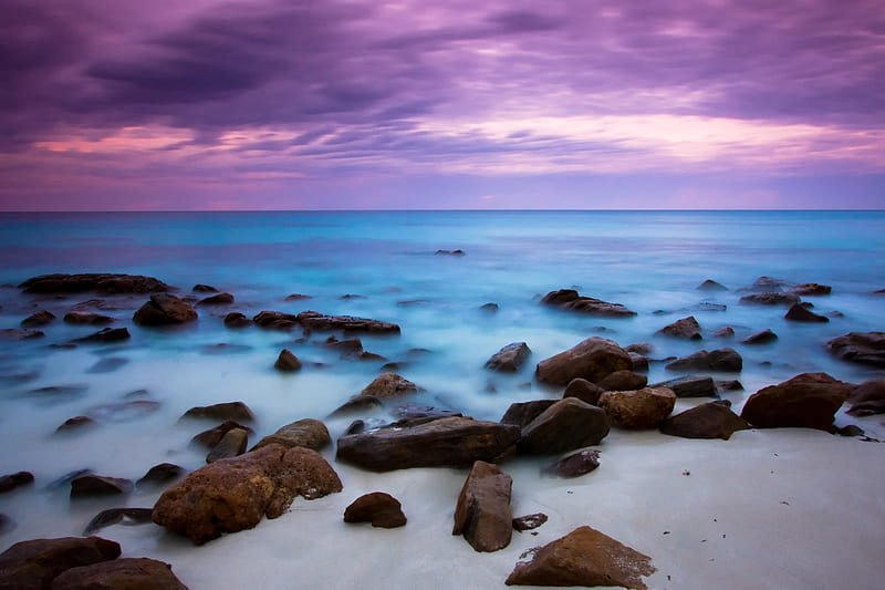 Blue Sea and Purple Sky, sea, sky, nature, HD wallpaper