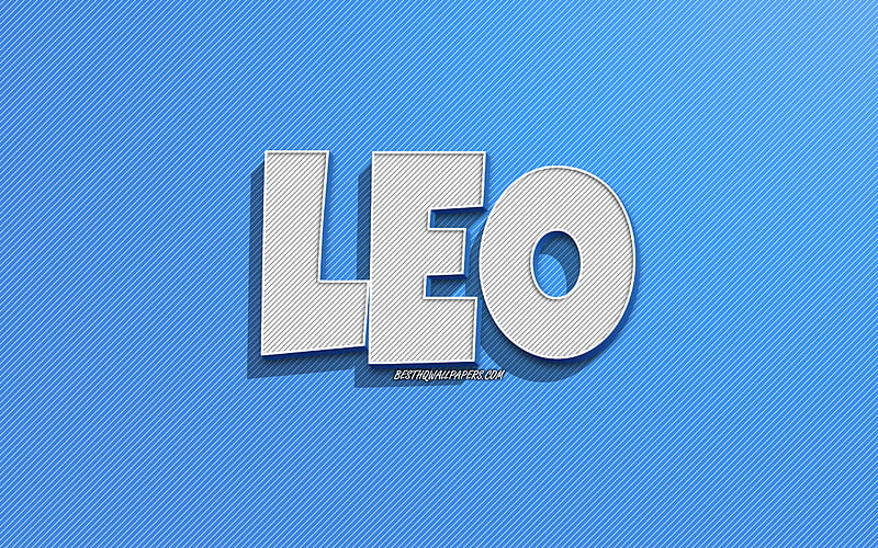 Leo, blue lines background, with names, Leo name, male names, Leo greeting card, line art, with Leo name, HD wallpaper