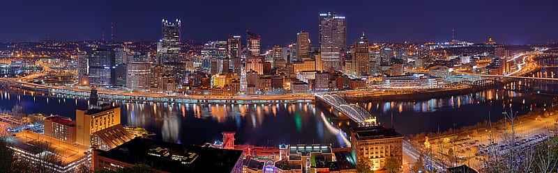 Pittsburgh City Panorama at Night Ultra, City, Night, panorama, Pittsburgh, HD wallpaper