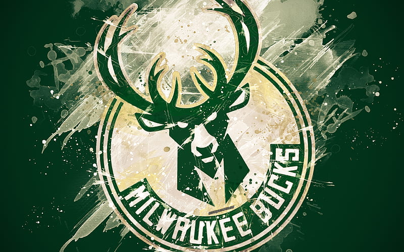 Milwaukee Bucks grunge art, logo, american basketball club, green grunge background, paint splashes, NBA, emblem, Milwaukee, Wisconsin, USA, basketball, Eastern Conference, National Basketball Association, HD wallpaper