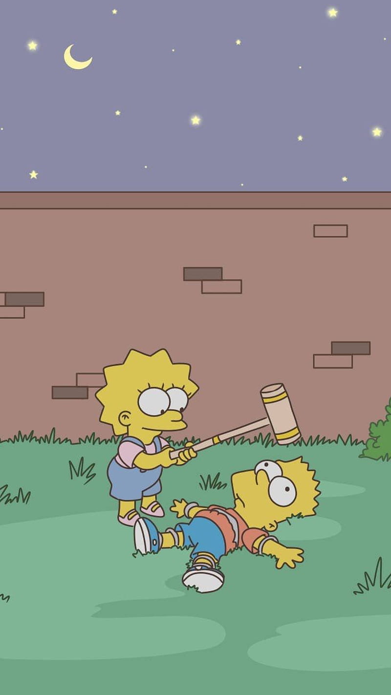 The Simpsons, bart, lisa, brother, sister, cartoon, cute, awesome, HD phone wallpaper