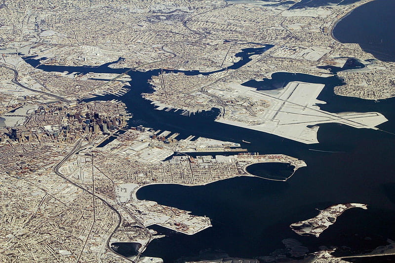 boston aerial view after snow storm, boston, nature, fun, winter, HD wallpaper