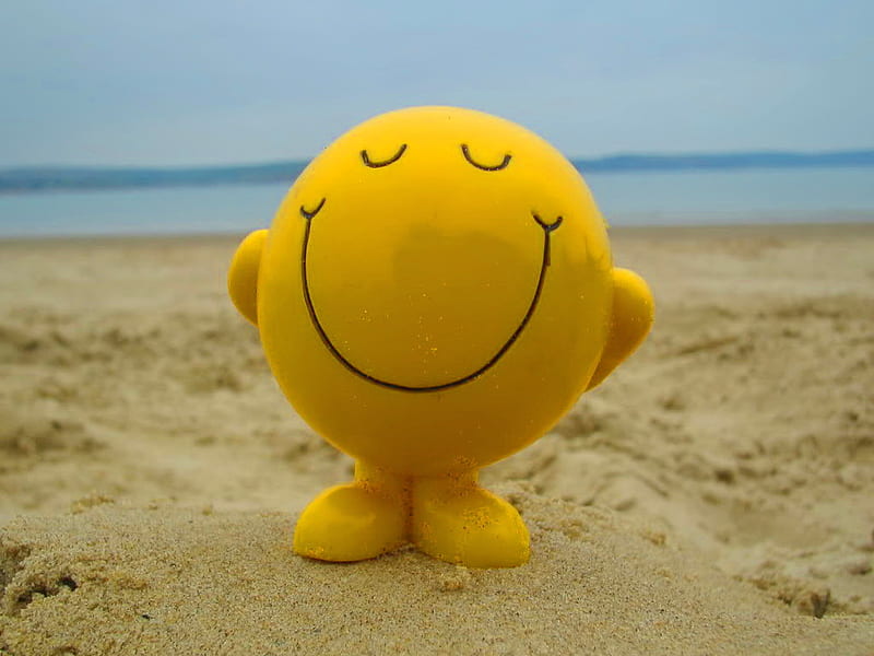 Choose to be happy, beach, happy face, smiley, ocean, smile, yellow and black, HD wallpaper