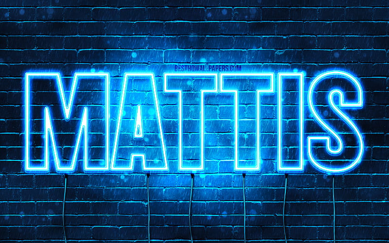 Mattis with names, horizontal text, Mattis name, Happy Birtay Mattis, popular german male names, blue neon lights, with Mattis name, HD wallpaper