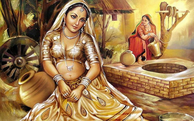 Indian Women Oil Painting, Rajasthani Painting, HD wallpaper