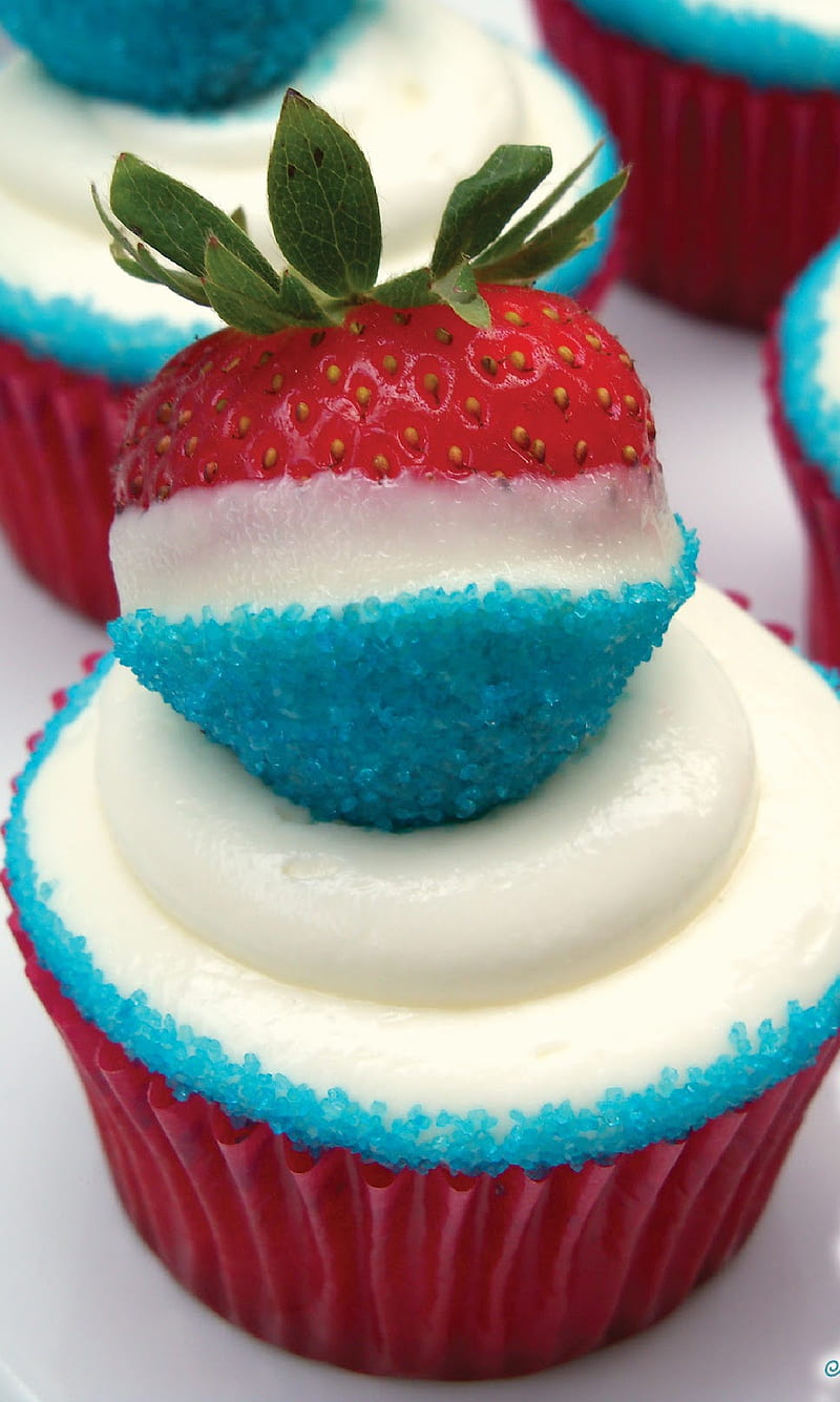 Strawberry, cupcake, sugar, vanilla, HD phone wallpaper