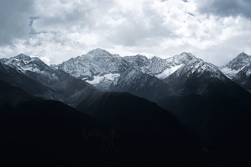mountains, mountain range, peaks, clouds, nature, HD wallpaper
