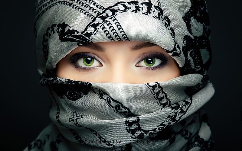 Face, Eye, Women, Scarf, Green Eyes, Hijab, HD wallpaper