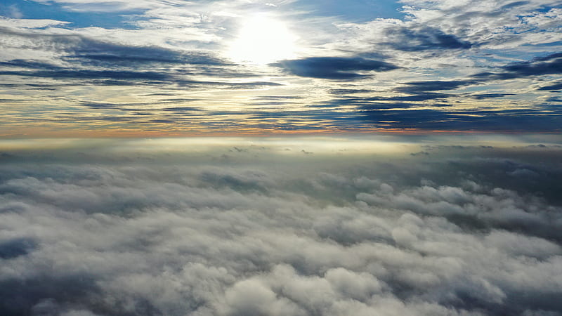 Above the clouds , bird, dji, drone, fog, sky, storm, sun, HD wallpaper