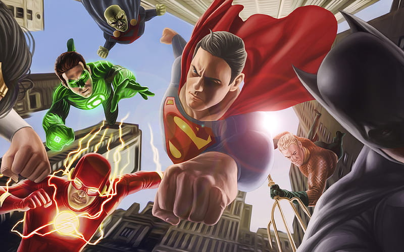 Batman, SuperMan, Flash, superheroes, DC Comics, Justice League, HD wallpaper