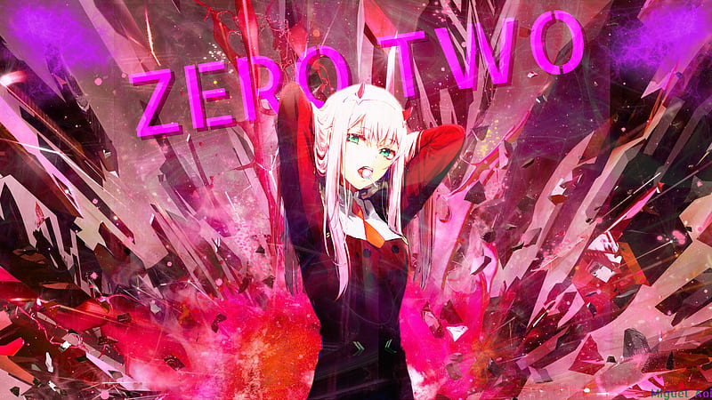 Darling In The FranXX Zero Two Hiro Zero Two With Background Of Abstract Anime, HD wallpaper