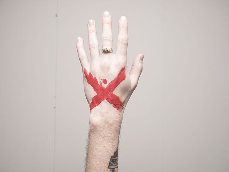 left human hand with x mark, HD wallpaper