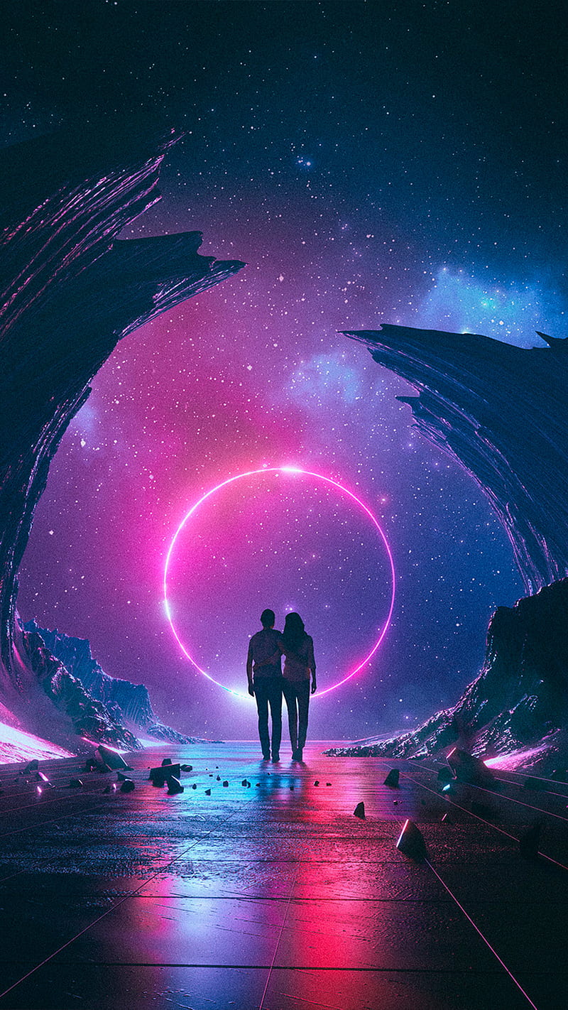Space Valentine day, 2017, 7itech, lights, love, night, star, universe, HD phone wallpaper