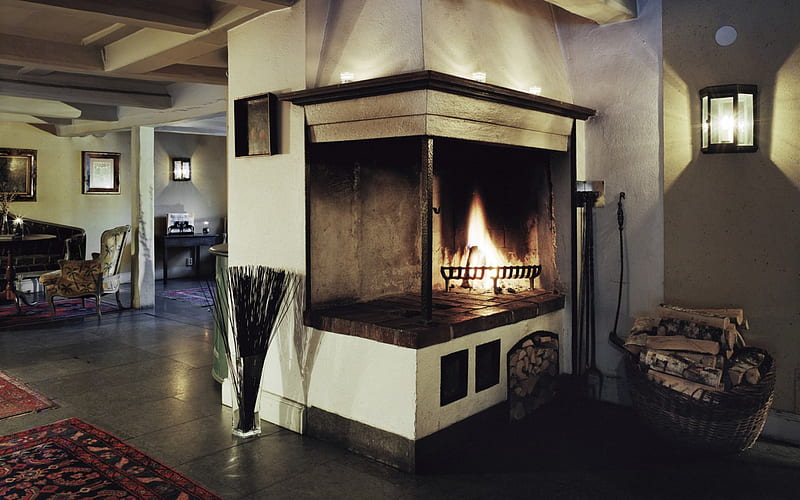 Warming Up..., Fireplace, Interiors, Cozy, warm, HD wallpaper
