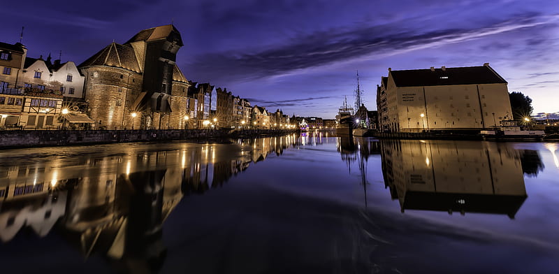 Towns, Gdansk, Poland, Reflection, HD wallpaper