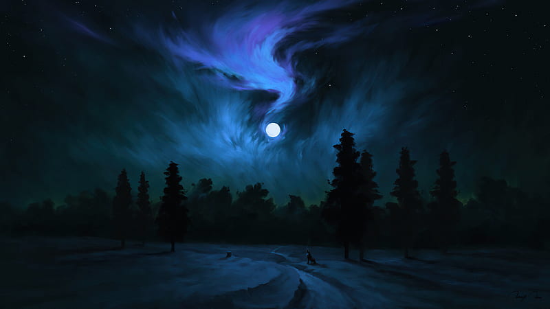 Dark Moon Wolf Howling , moon, artist, artwork, digital-art, HD wallpaper