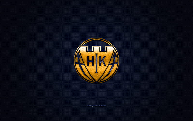 Hobro IK, Danish football club, Danish Superliga, yellow logo, blue carbon fiber background, football, Hobro, Denmark, Hobro IK logo, HD wallpaper