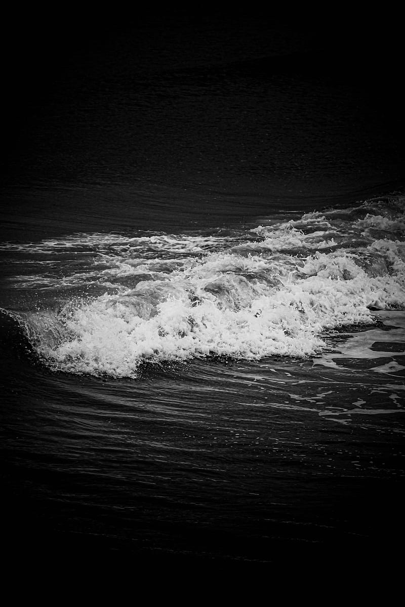 bw, waves, foam, tide, HD phone wallpaper