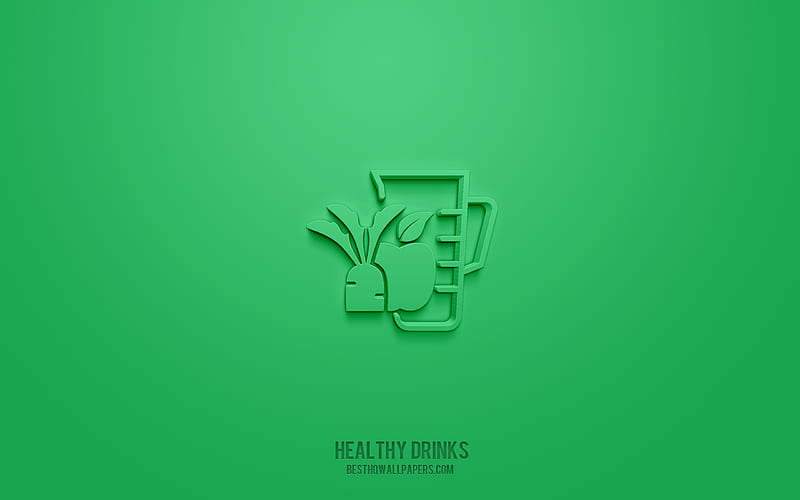 Healthy drinks 3d icon, green background, 3d symbols, Healthy drinks, creative 3d art, 3d icons, Healthy drinks sign, Weight loss 3d icons, HD wallpaper