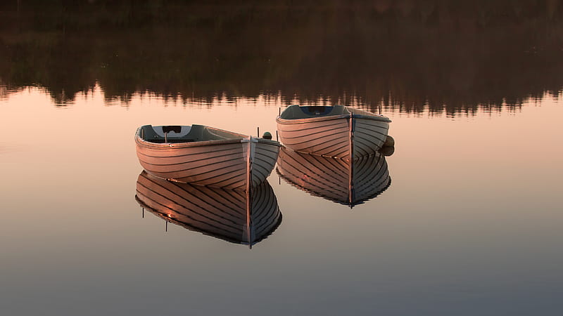 boat, reflection, lake, nature, silence, HD wallpaper