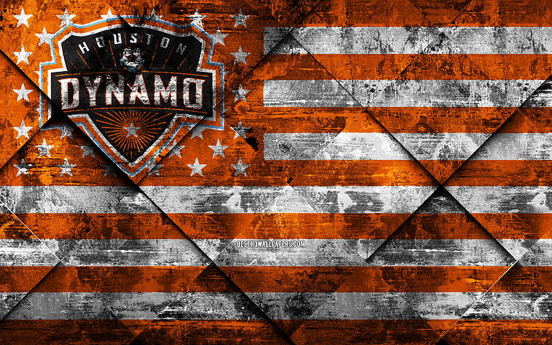Houston Dynamo American soccer club, grunge art, grunge texture, American flag, MLS, Houston, Texas, USA, Major League Soccer, USA flag, soccer, football, HD wallpaper