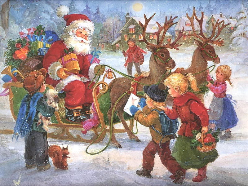 Here Comes Santa Clause, children, holiday, christmas, santa clause, HD wallpaper