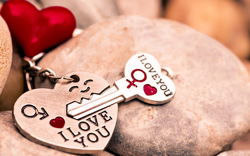 I love you, the key to the heart, romance, key chain, keys, HD wallpaper