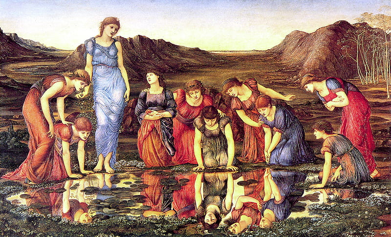 Burne-Jones. The Mirror of Venus., painting, pre-raphaelite, art, HD wallpaper