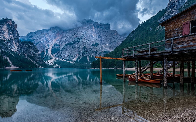 Pragser Wildsee, Lago di Braies, mountain lake, spring, Alps, mountain landscape, South Tyrol Italy, Pragser-Vildze, HD wallpaper
