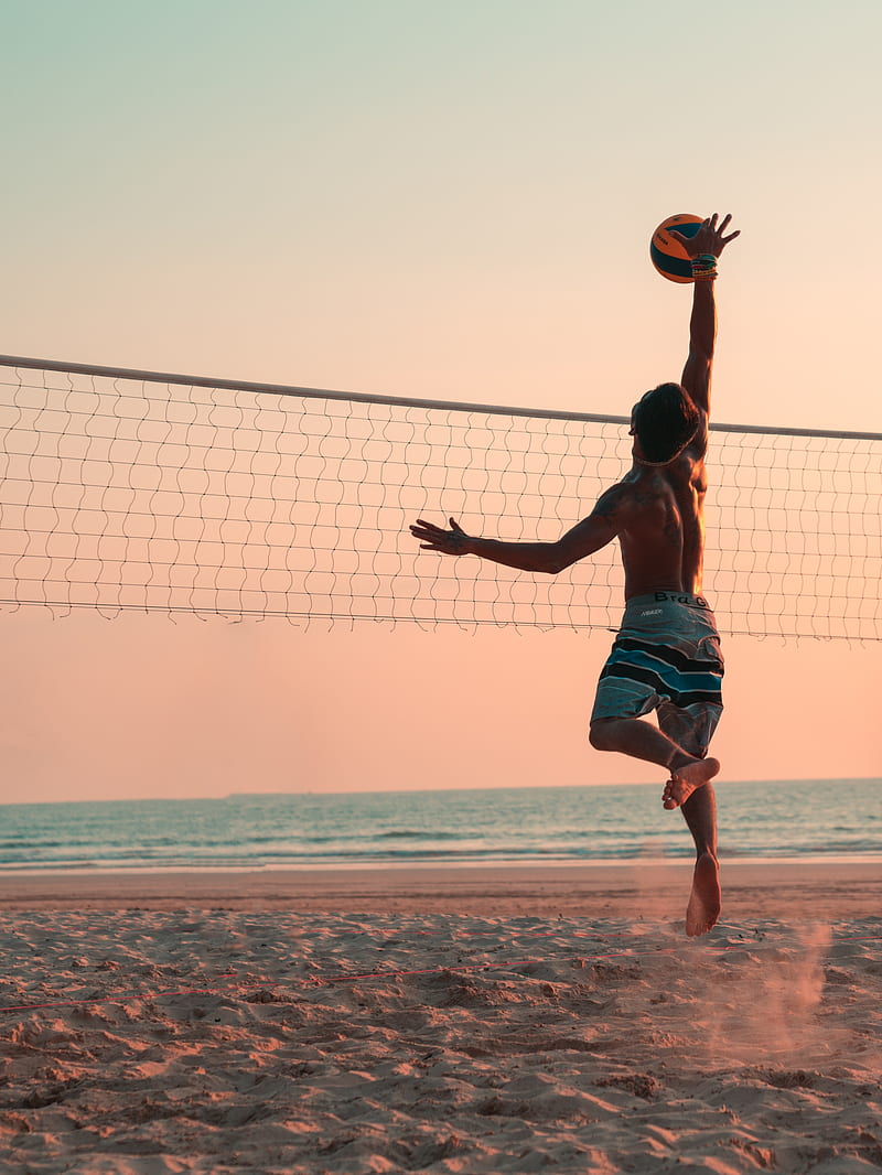 volleyball, beach ball, beach, sport , men, shirtless, HD phone wallpaper