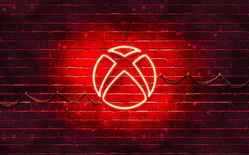 Xbox red logo red brickwall, Xbox logo, brands, Xbox neon logo, Xbox, HD wallpaper