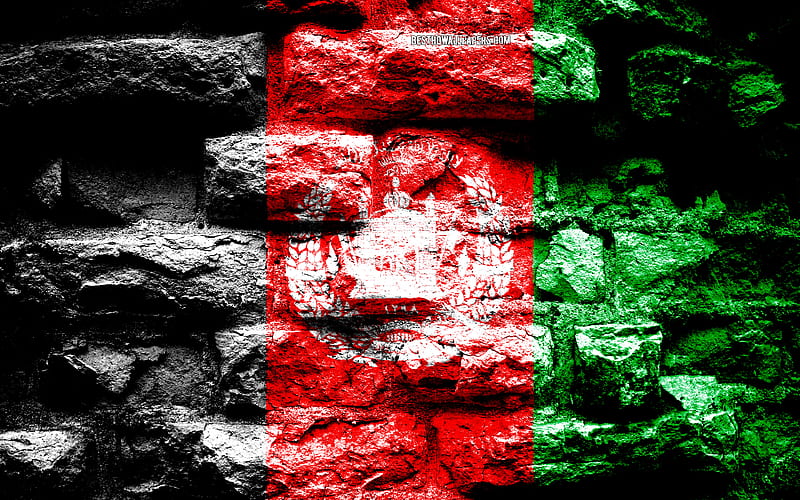 Afghanistan flag, grunge brick texture, Flag of Afghanistan, flag on brick wall, Afghanistan, flags of Asian countries, HD wallpaper