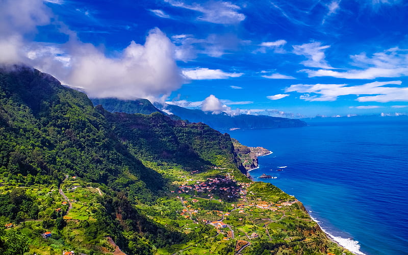 Madeira sea, summer, mountains, coast, Portugal, HD wallpaper