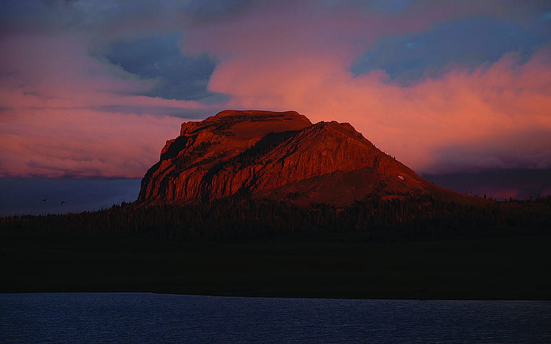 Colorado-Flat-Tops, colors, trees, sky, clouds, lake, mountain, dark, nature, river, HD wallpaper